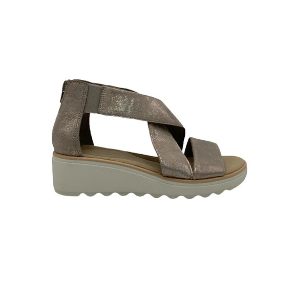 Clarks Shoes - Clarks Collection Wedge Sandals Jillian Rise Pewter Metal - Wide